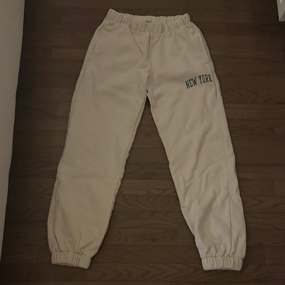Brandy Melville Cream Joggers with New York Print